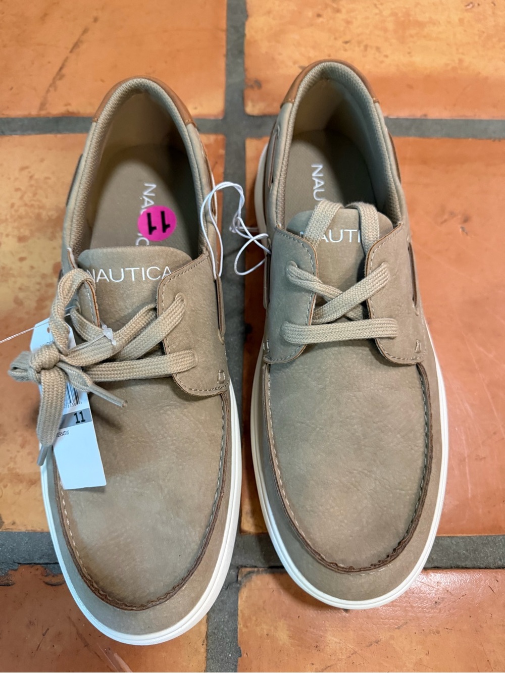 Nautica Men's Light Brown Lace-Up Casual Loafers with White Sole